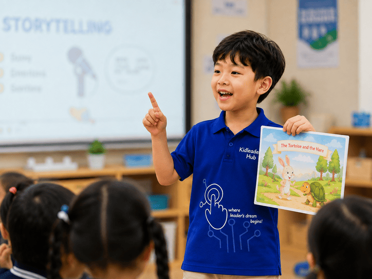 Học sinh Kid LEADER Hub kể chuyện tự tin trước lớp